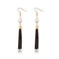 2018 Trend Wholesale New Model Design Pearl Fashion Earring, Black Long Tassel Howlite Zirconia Gold Fashion Earring